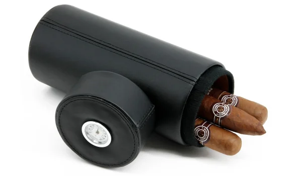 BigSmoke kožnata putna tuba za cigare obložena cedrovinom s uklj. higrometrom