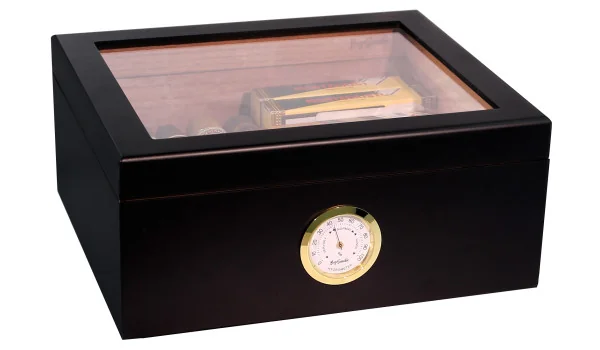 BigSmoke humidor srednji crni sa staklenim poklopcem