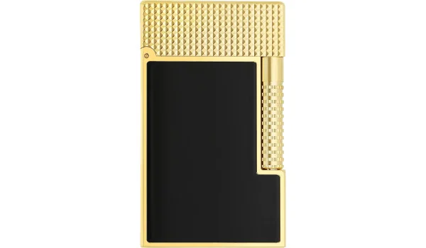 Upaljač S. T. Dupont Le Grand crni lakirani žuto-zlatni s uzorkom dijamantnih glava C23790CL